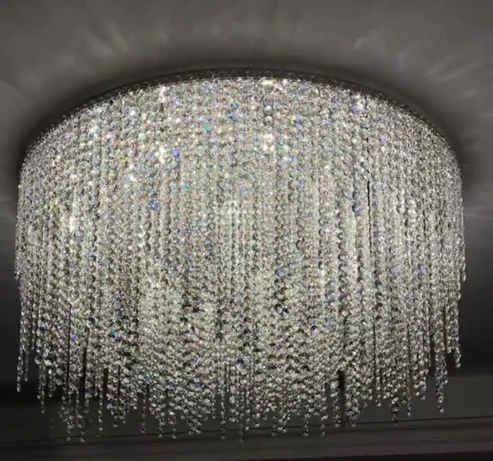 Modern Luxury Tassel Flush Mount Oval/Round Crystal Chandelier Set for Living Room/Bedroom/Dining Room