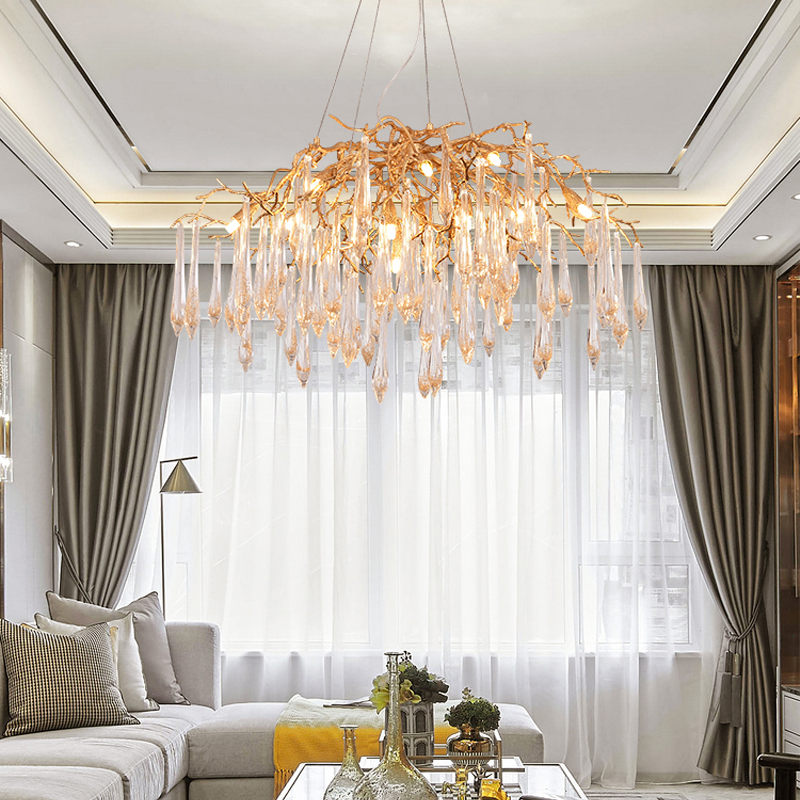 Riviko Veridian Bloom Brass Branch Chandelier - grand American estate foyer