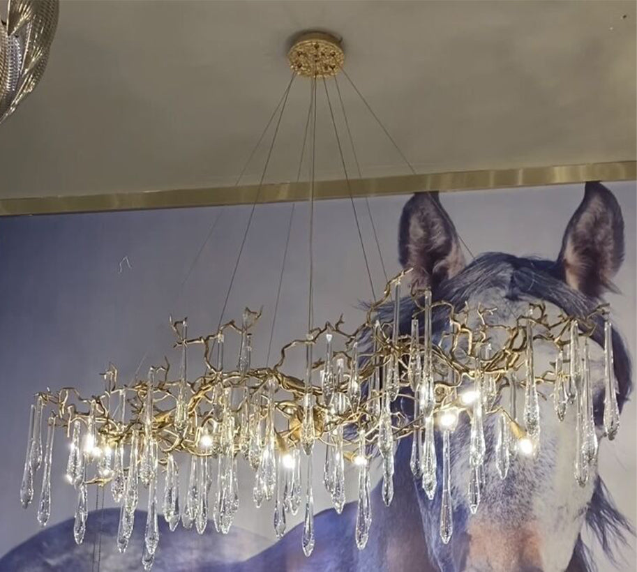 New LUear Crystal Rain Copper Branch Chandelier Modern Designer Pendant Light For Dining Table/Kitchen Island