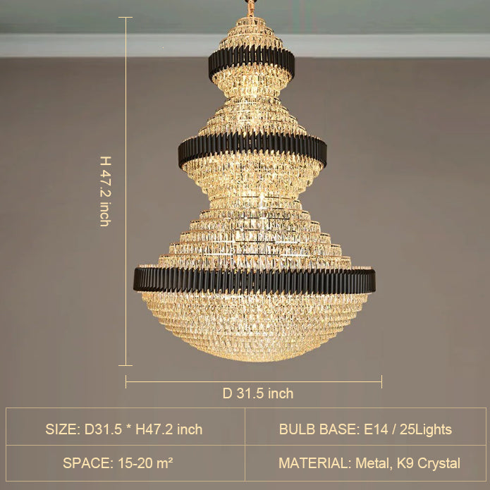 Riviko Grand Obsidian K9 Crystal Round Chandelier - Background Shot