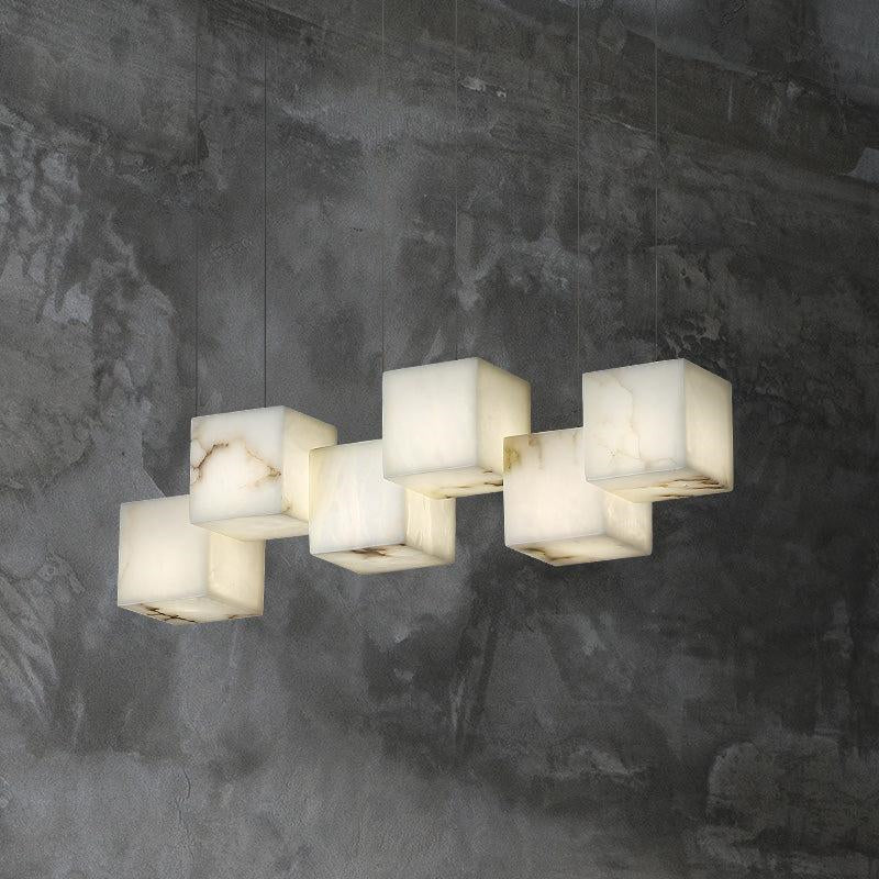 Vasilia Alabaster Cubic Pendant For Dining Table, Kitchen Island Pendant Chandeliers Riviko 6 LIGHTS-28.3" L