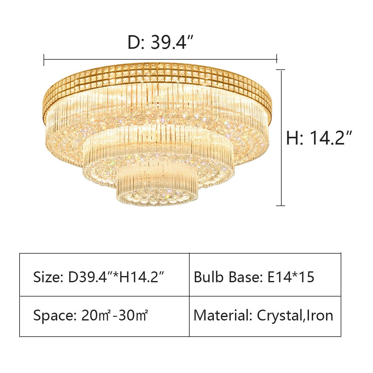 Riviko Grand Lumina Three-Tier Round Flush Mount Chandelier - Background Shot