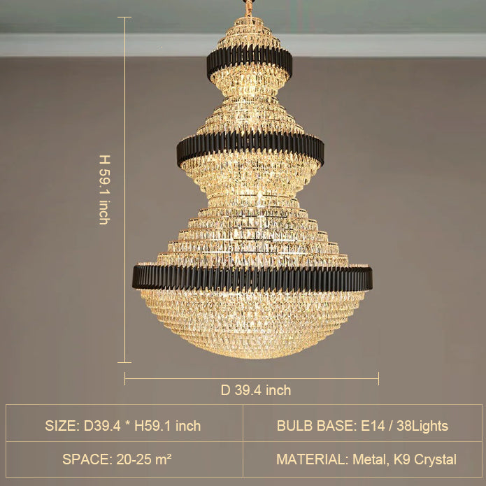 Riviko Grand Obsidian K9 Crystal Round Chandelier - Background Shot