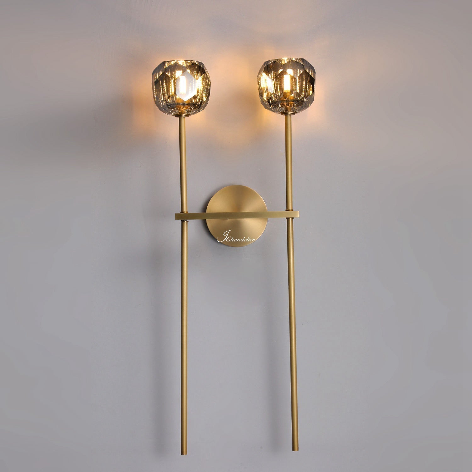 Bille De Crystal Smoke Glass Double Grand Wall Sconce