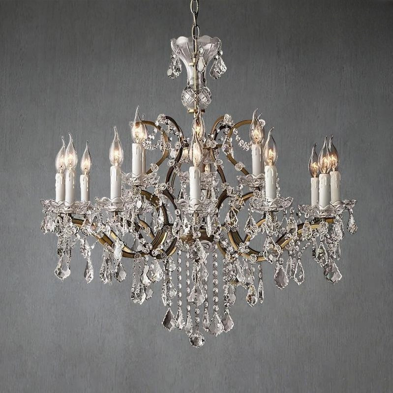 19th C. Rochelle Iron & Crystal Round Chandelier 33"