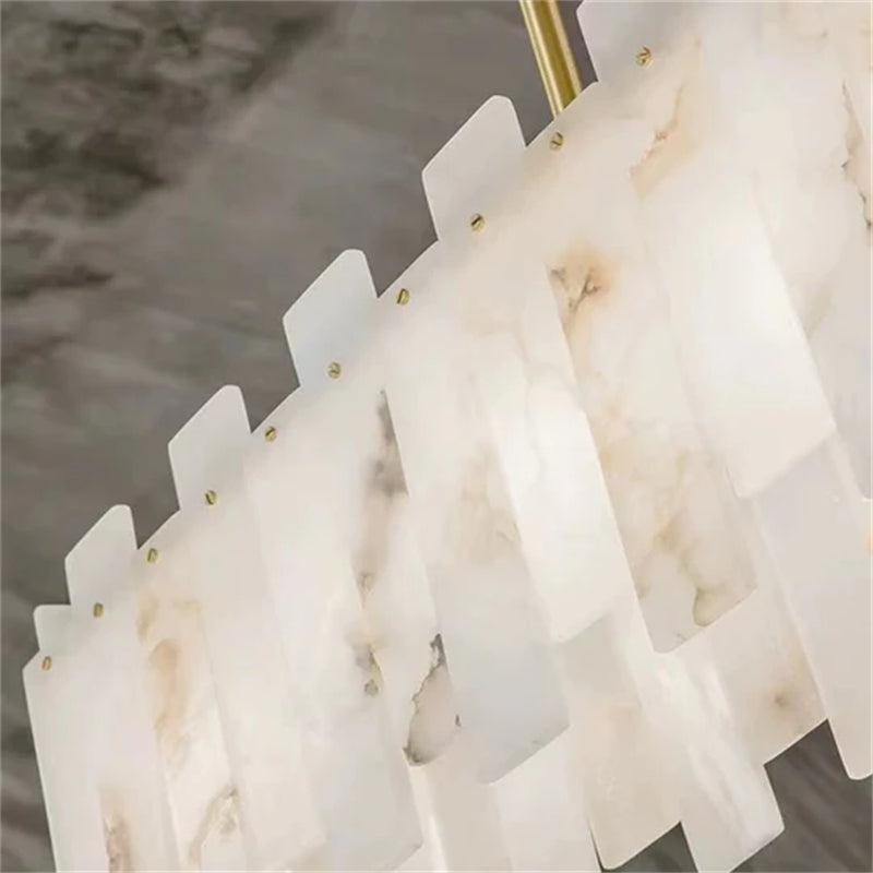 Jean Modern Marble Alabaster Linear Chandelier Over Dining Table chandelier Riviko