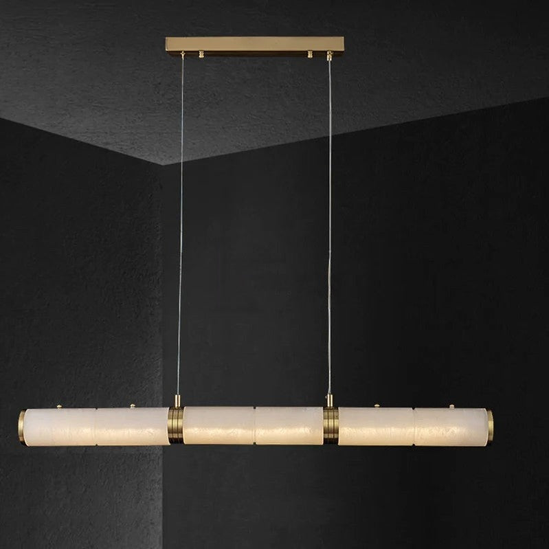 Chanavia Modern Linear Alabaster Chandelier, Chandelier Over Dining Table