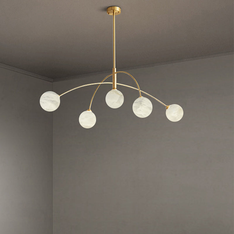 Nordic Postmodern Alabaster Arc Chandelier chandeliers for dining room,chandeliers for stairways,chandeliers for foyer,chandeliers for bedrooms,chandeliers for kitchen,chandeliers for living room Riviko Brass