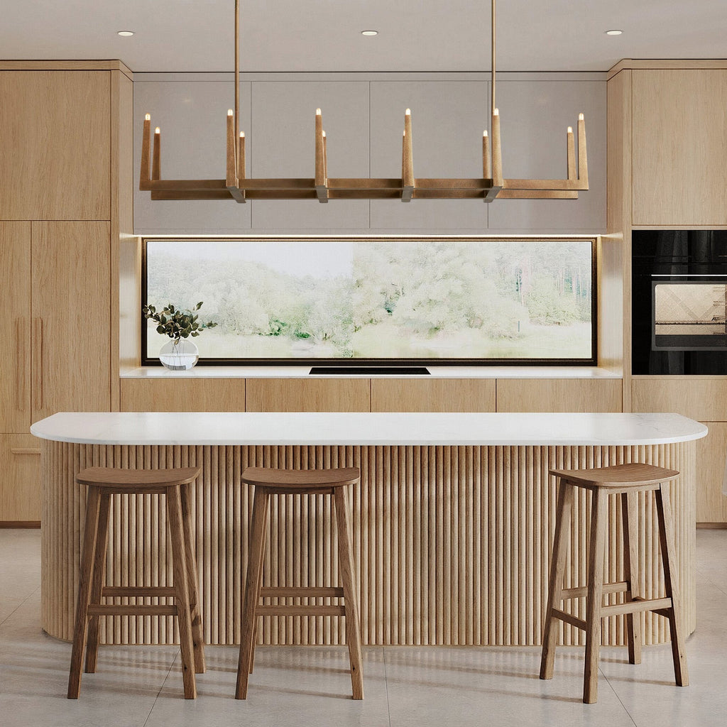 Riviko Geometric Horizon Linear Chandelier - elegant American wine cellar dining room