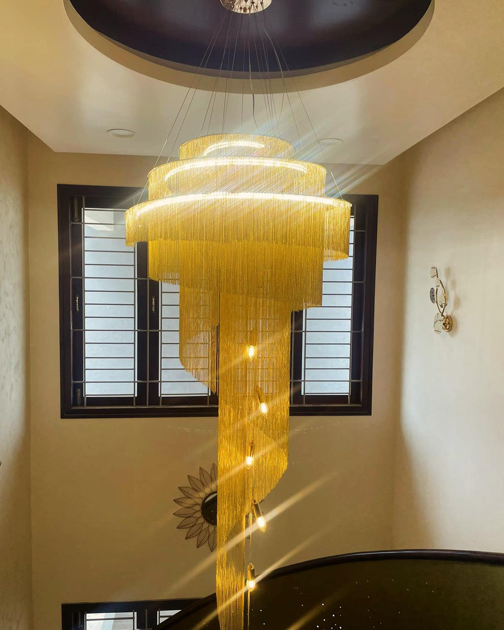 Extra Large Multi-layered Post-Modern Luxury Metal Chains Chandelier for High-ceiling Room