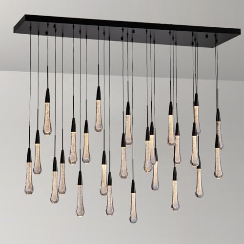34-Light Gold Chandeliers for High Ceilings, Large Raine Chandelier for Foyer, Entryway, Staircase, Luxury Long Big Hanging Light Fixtures with Glass, Brass Pendant Light Fixtures Living Room