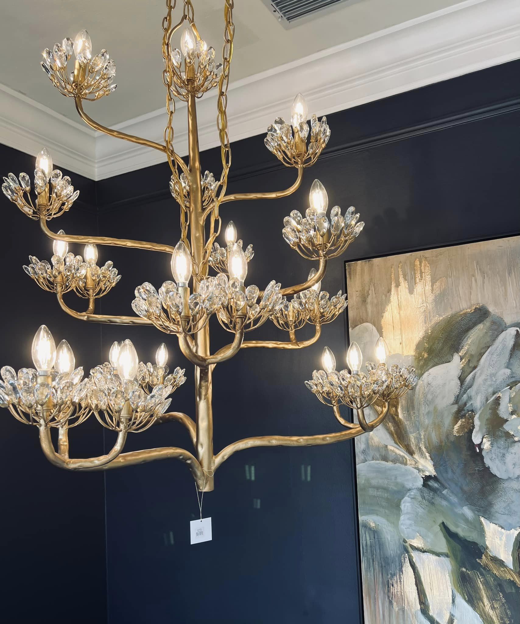 Riviko Veridian Bloom 22-Light Gold Chandelier - Background Shot