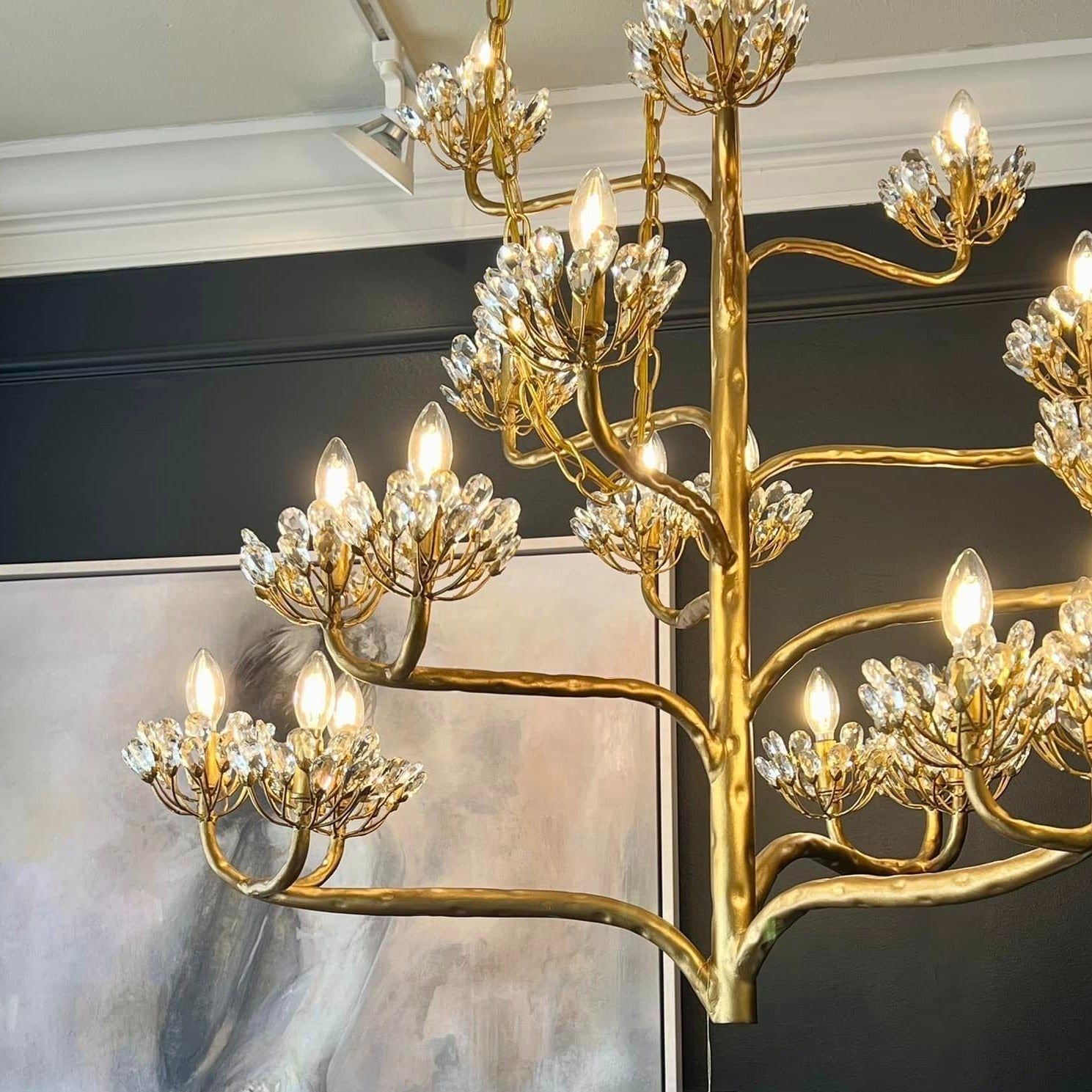Riviko Veridian Bloom 22-Light Gold Chandelier - Background Shot
