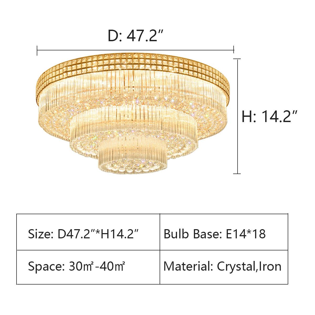 Riviko Grand Lumina Three-Tier Round Flush Mount Chandelier - Background Shot