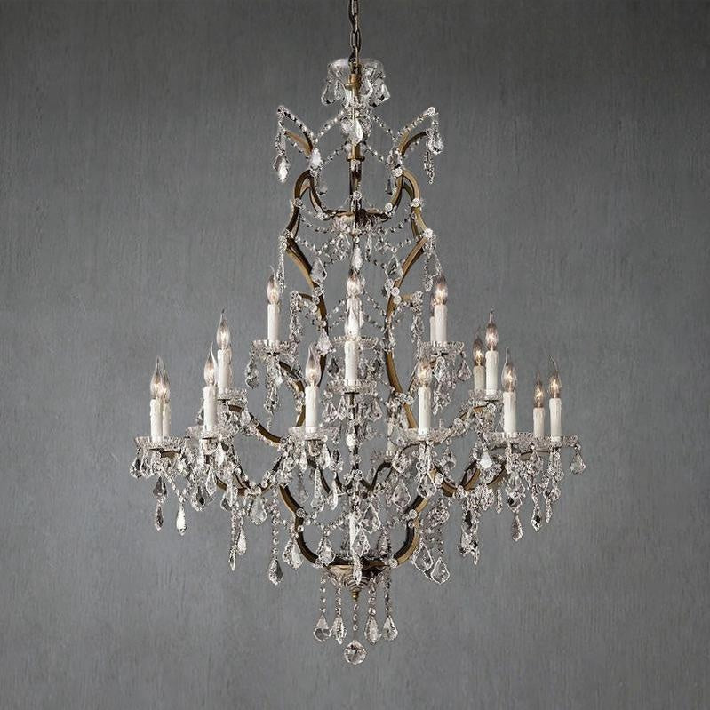 19th C. Rochelle Iron & Crystal Round Chandelier 40"