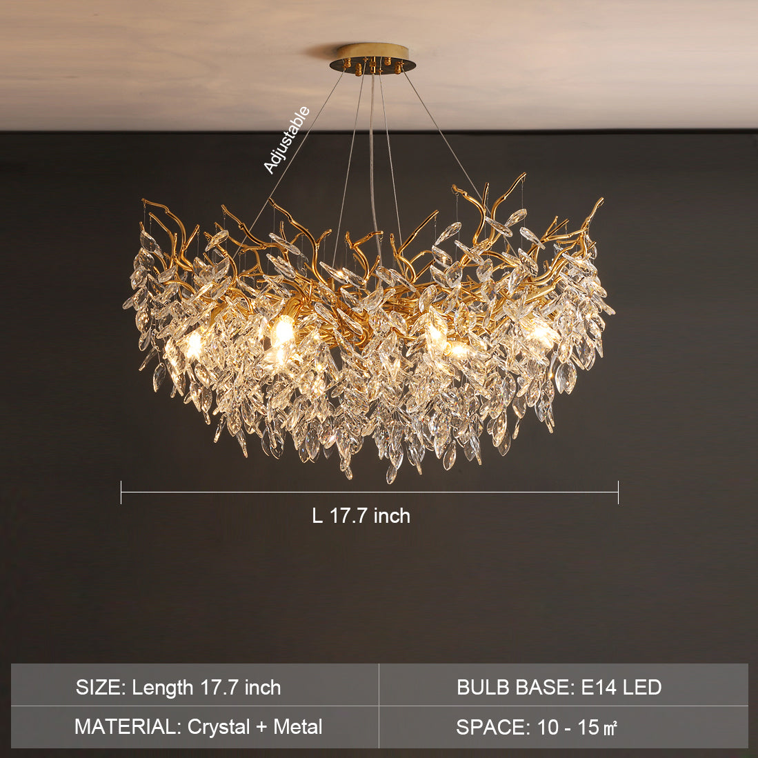 French Branch Elegant Crystal Leaves Chandelier - Riviko