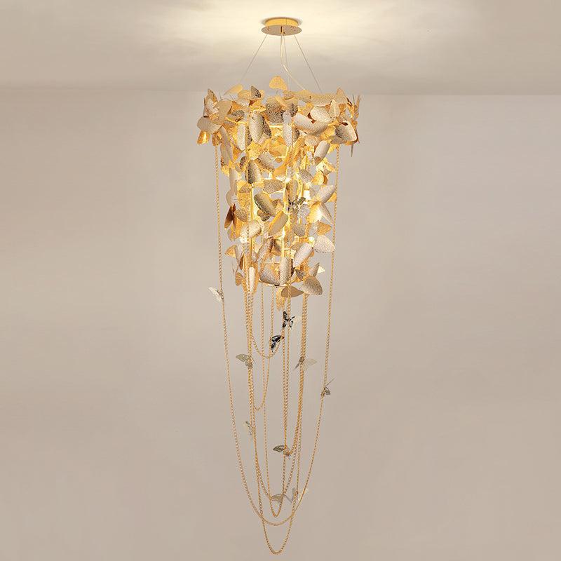 Riviko Aura Gold Leaf Modern Staircase Chandelier - formal American dining room