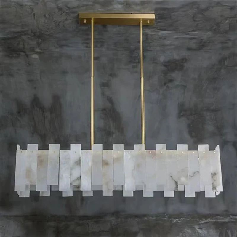 Jean Modern Marble Alabaster Linear Chandelier Over Dining Table chandelier Riviko