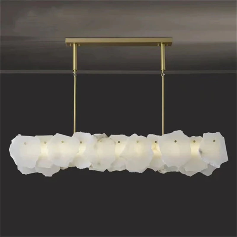 Carlos Alabaster Modern Snowflake Linear Chandelier Over Dining Table chandelier Riviko