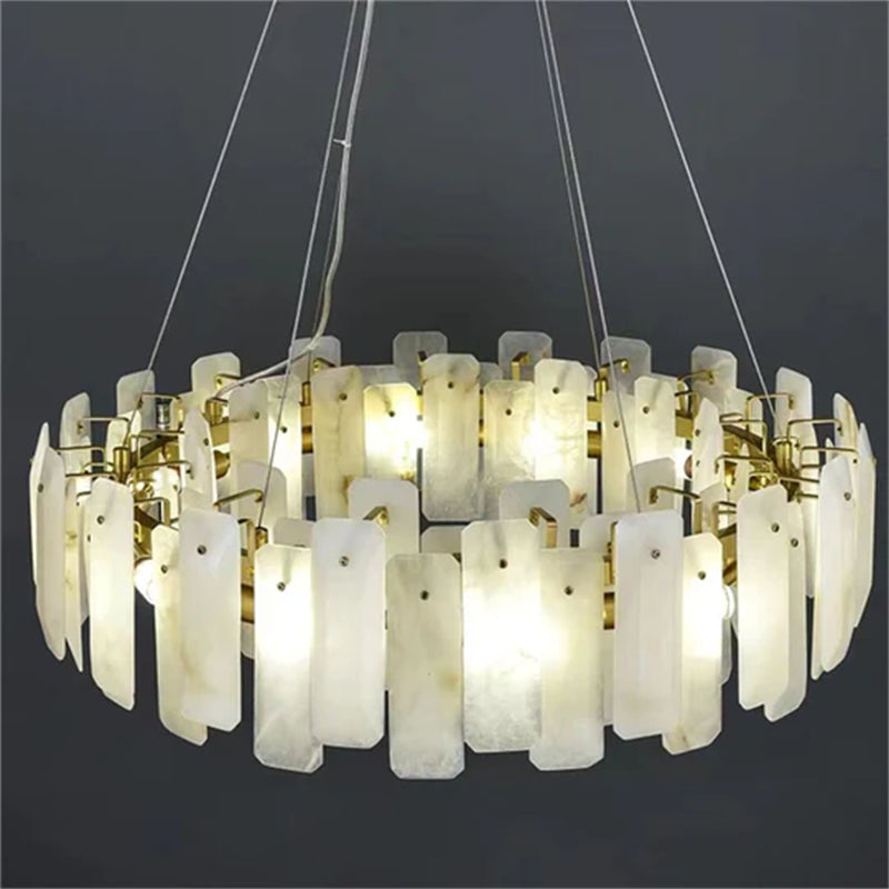 Carlos Modern Alabaster Round Chandelier, Real Alabaster Chandlier Over Dining Table chandelier Riviko