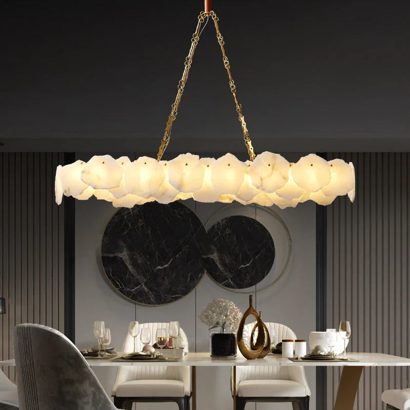 Carlos Alabaster Modern Snowflake Linear Chandelier with Chain chandelier Riviko