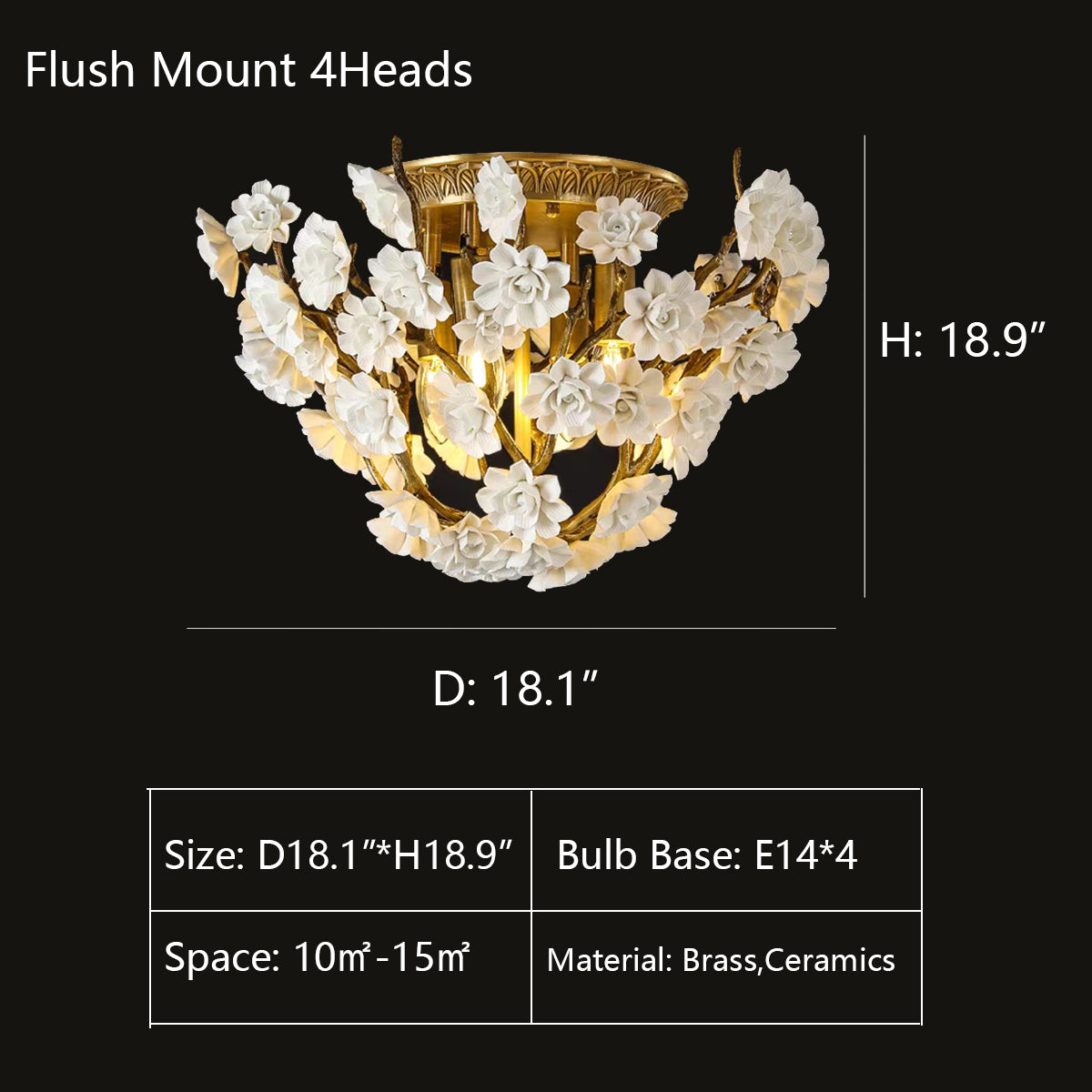 Riviko Verdant Bloom Brass & Ceramic Chandelier - Background Shot