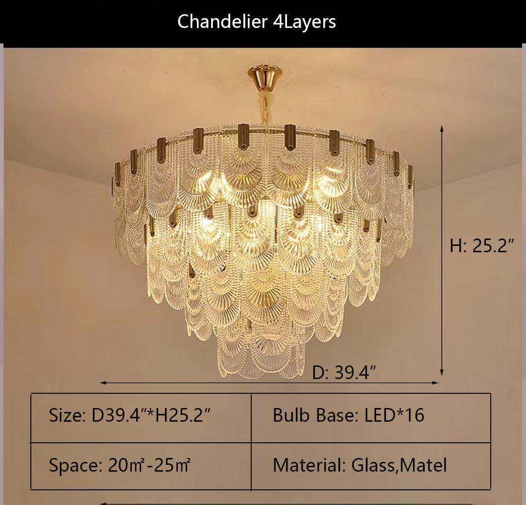 Nordic Light Luxury Patterned Glass Pendant Chandelier Suit for Living/Dining Room/Bedroom