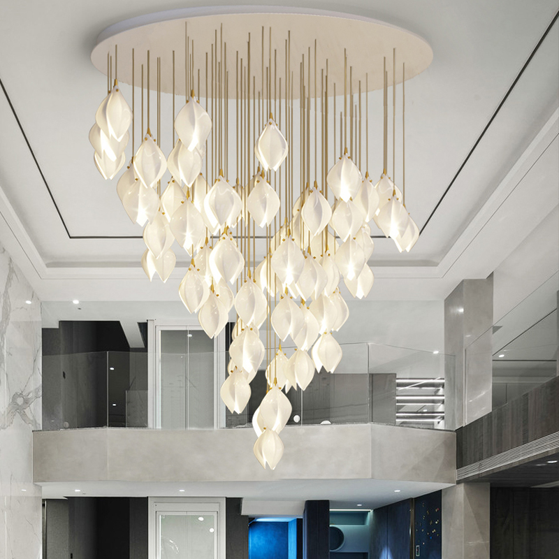 Riviko Verdant Ceramic Branch Chandelier - dramatic American stairwell with soaring ceiling