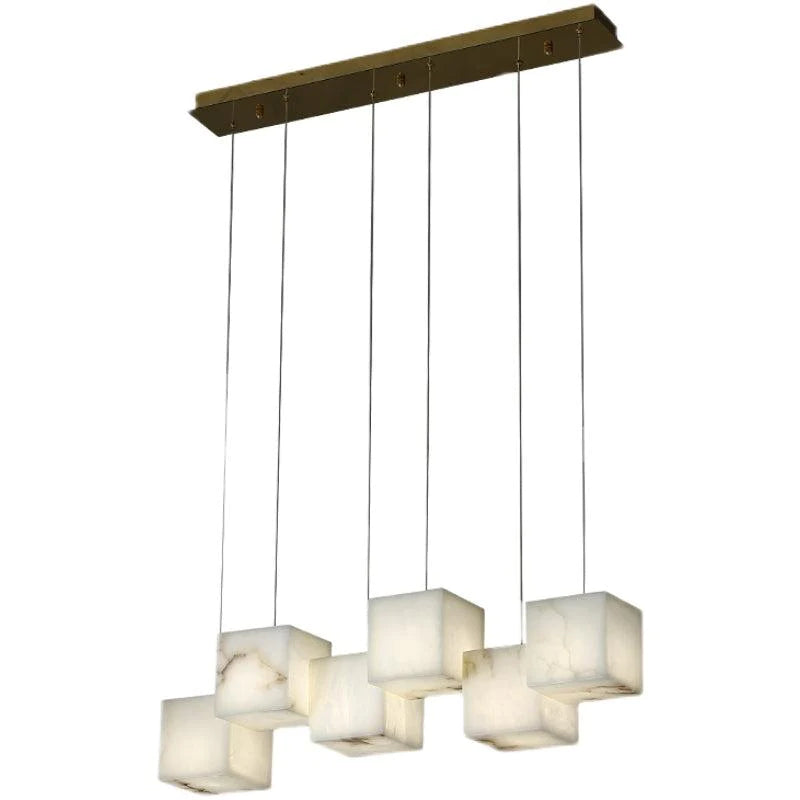 Vasilia Alabaster Cubic Pendant For Dining Table, Kitchen Island Pendant Chandeliers Riviko