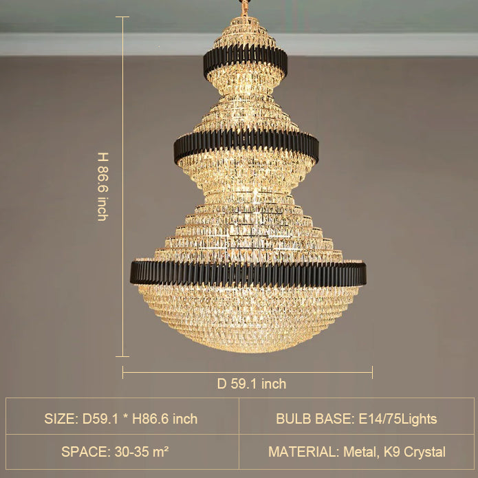 Riviko Grand Obsidian K9 Crystal Round Chandelier - Background Shot