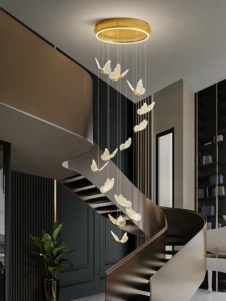 Nordic Butterfly Chandelier Luxury Foyer Staircase Ceiling Light For Living / Dining Room