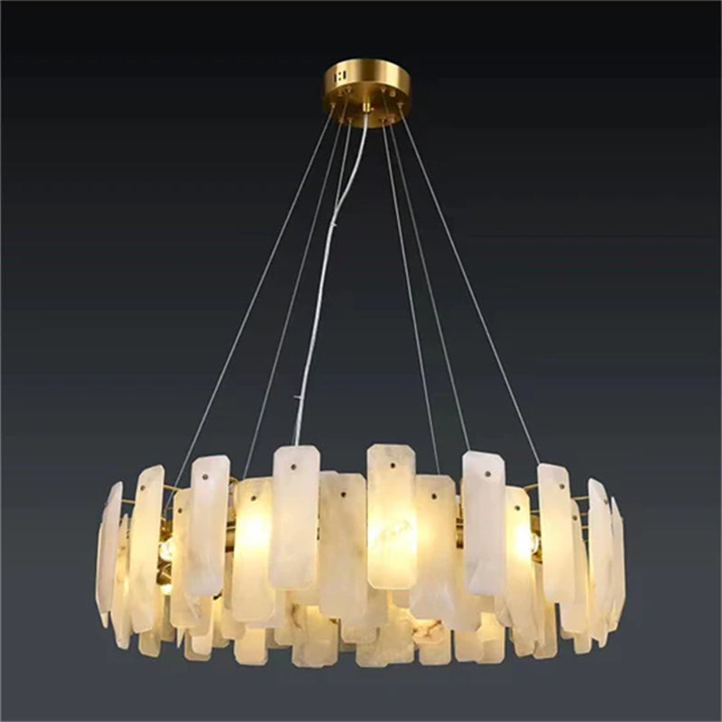 Carlos Modern Alabaster Round Chandelier, Real Alabaster Chandlier Over Dining Table chandelier Riviko