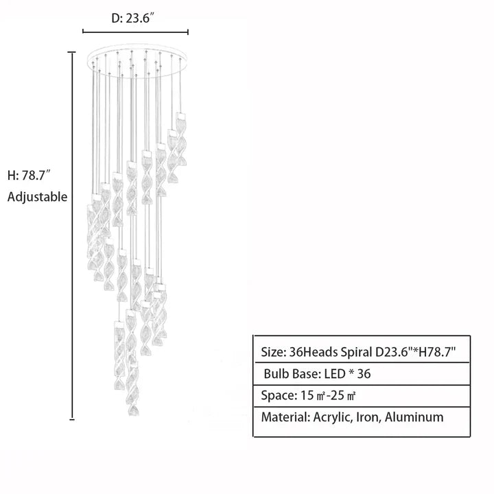Extra Large Acrylic Spiral DNA Chandelier for High-ceiling Room