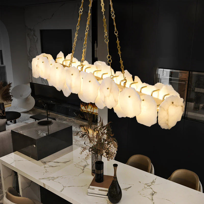 Carlos Alabaster Modern Snowflake Linear Chandelier with Chain chandelier Riviko