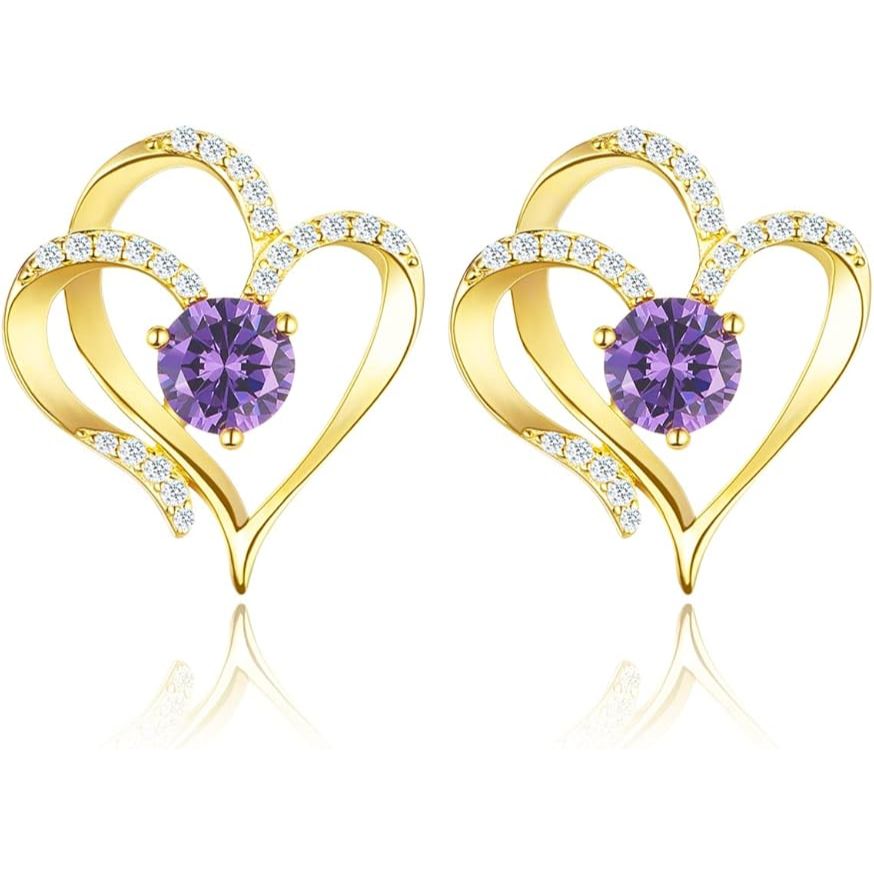 925 Sterling Silver Gold-Plated February Birthstone Stud Earrings