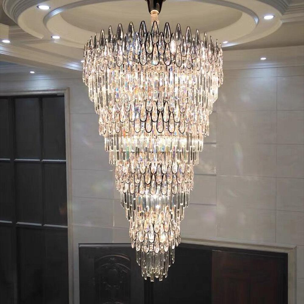 Riviko Grand Tiered Raindrop Crystal Chandelier - Background Shot
