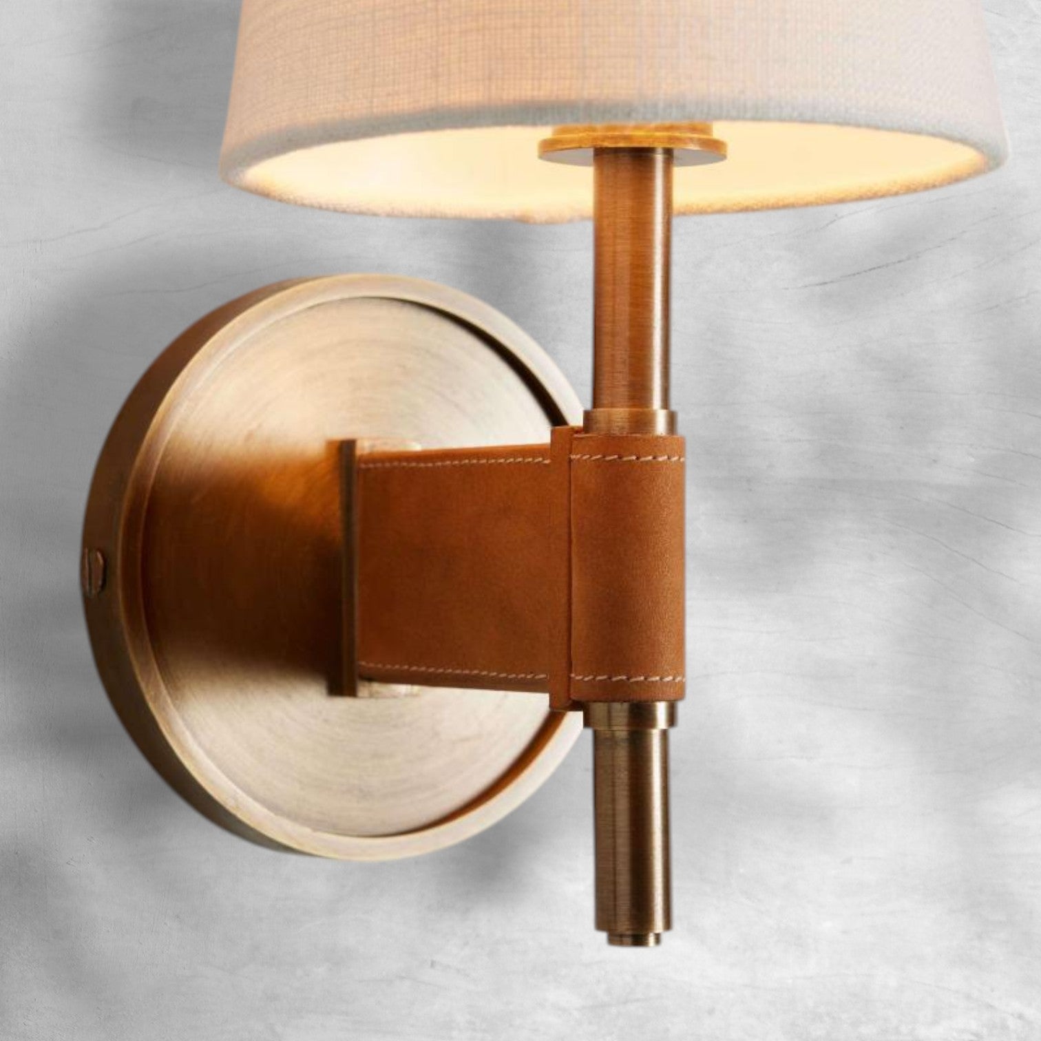 Riviko Heritage Brass & Leather Wall Sconce - Background Shot