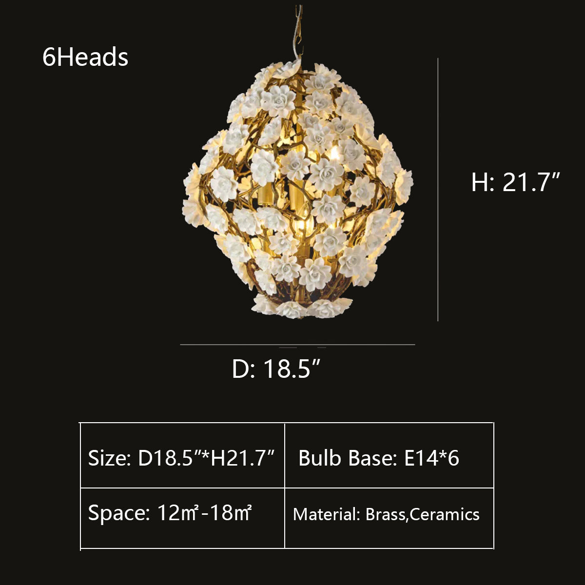 Riviko Verdant Bloom Brass & Ceramic Chandelier - Background Shot