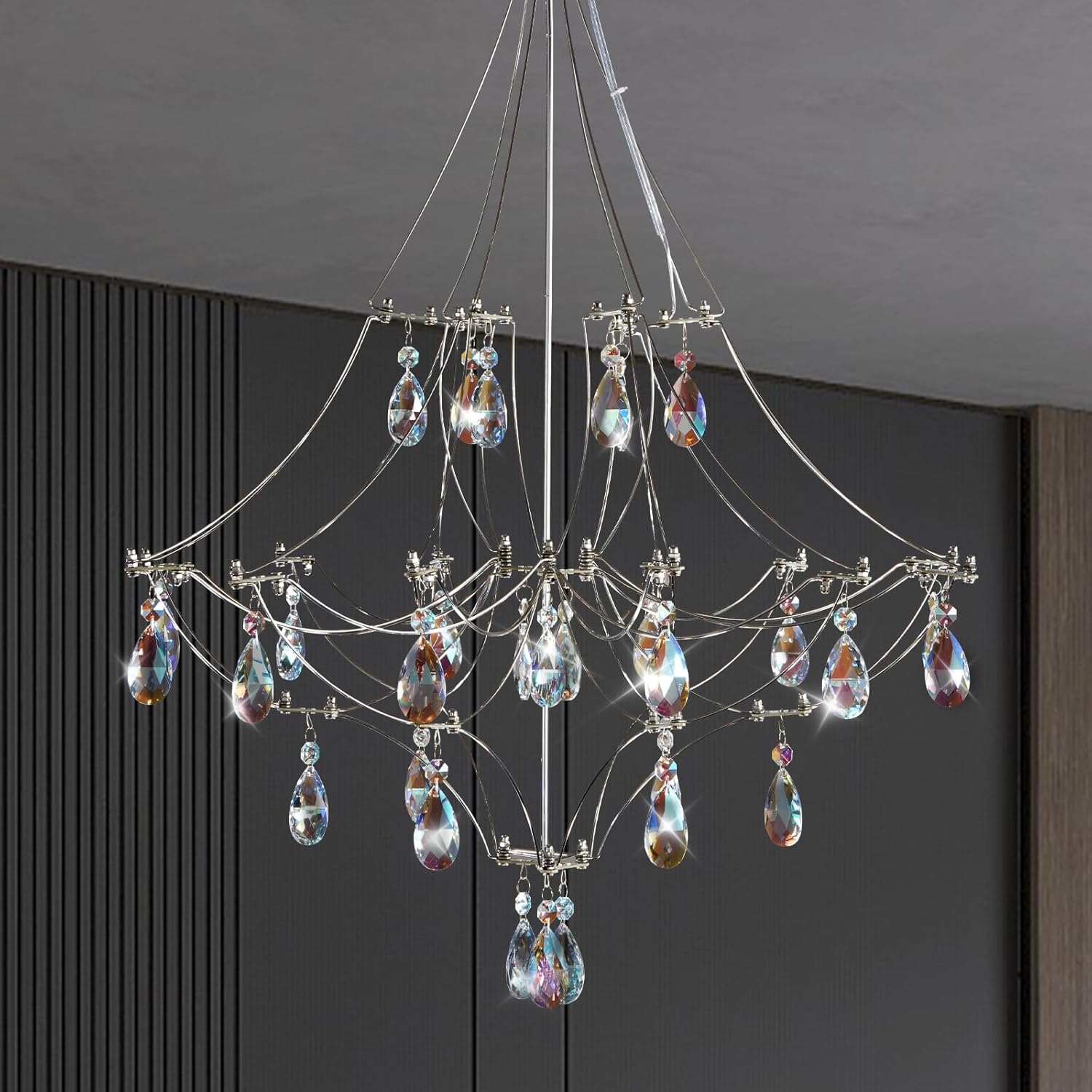 Silver Crystal Round Chandelier 23.6" Modern Luxury Raine Light