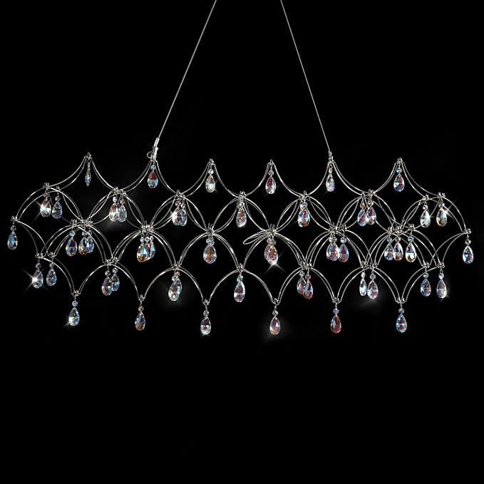 Large Silver Rectangle Crystal Chandelier 49.2" Modern Luxury Raine Light