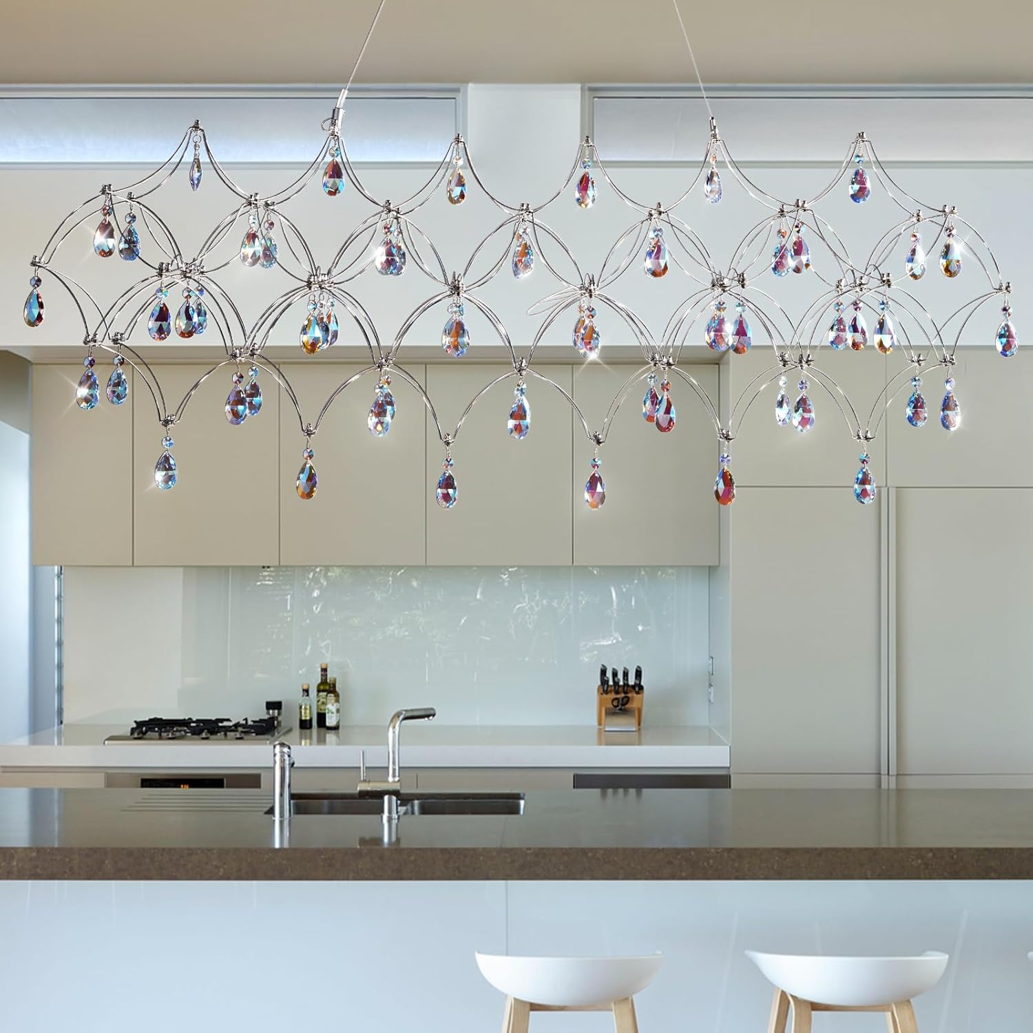 Large Silver Rectangle Crystal Chandelier 49.2" Modern Luxury Raine Light