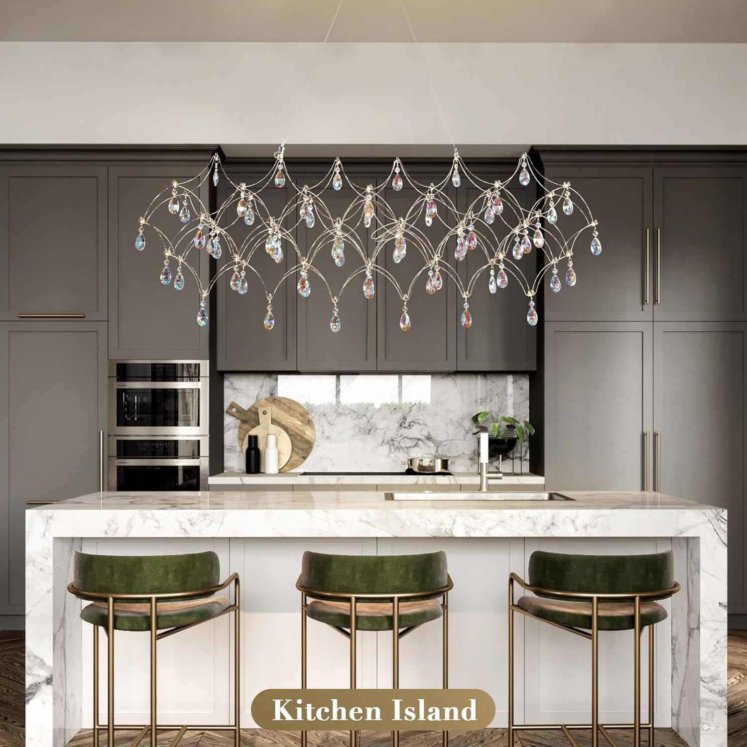 Large Silver Rectangle Crystal Chandelier 49.2" Modern Luxury Raine Light