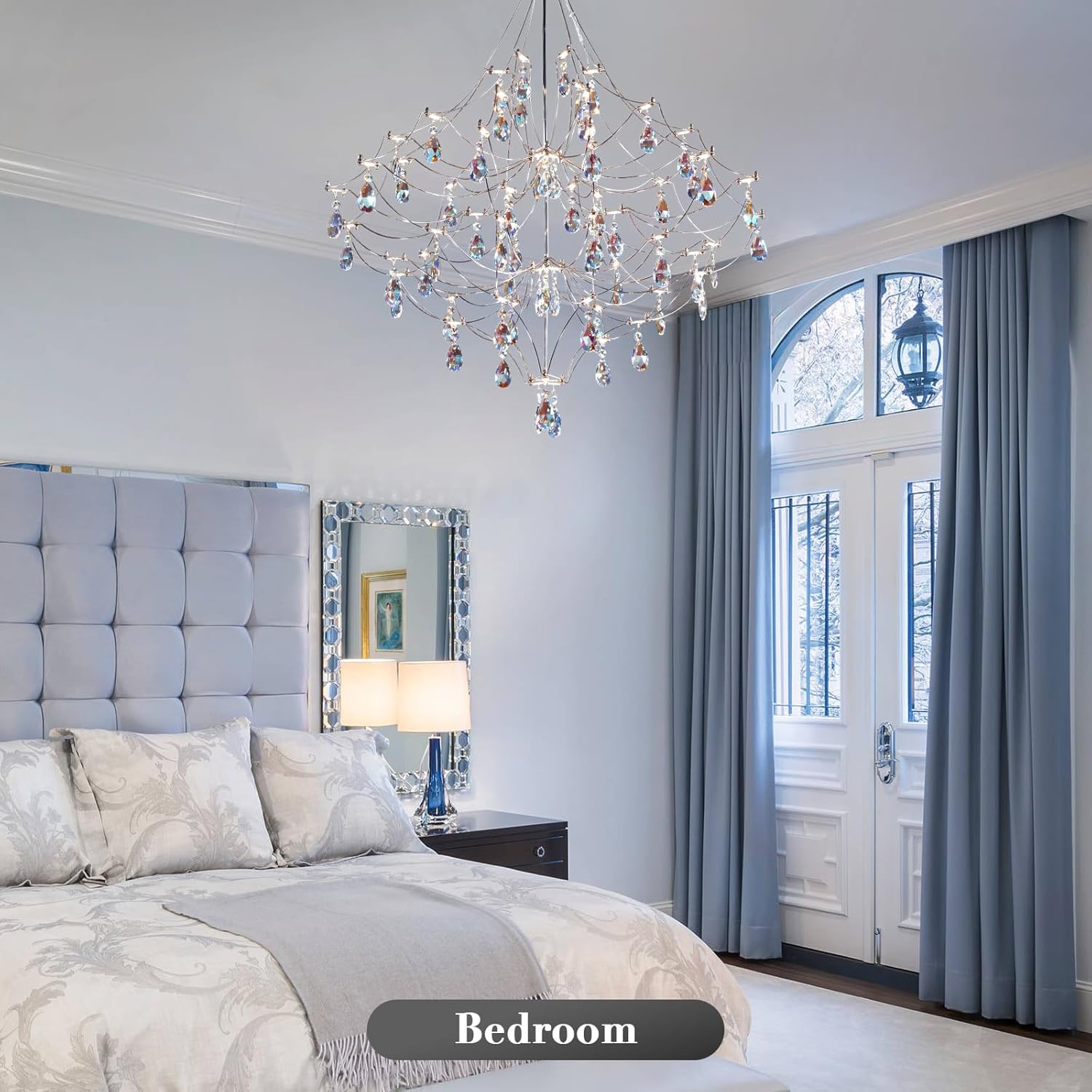Silver 31.5" Round Crystal Raine Chandelier for Modern Homes