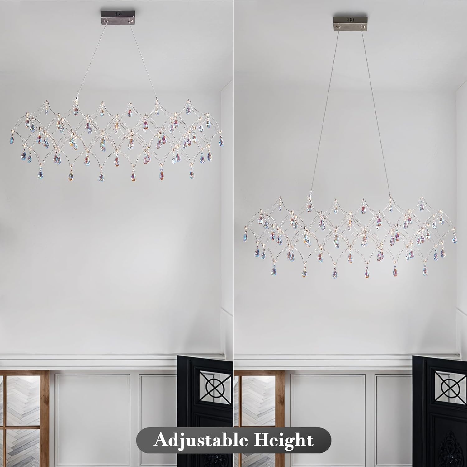 Large Silver Rectangle Crystal Chandelier 49.2" Modern Luxury Raine Light