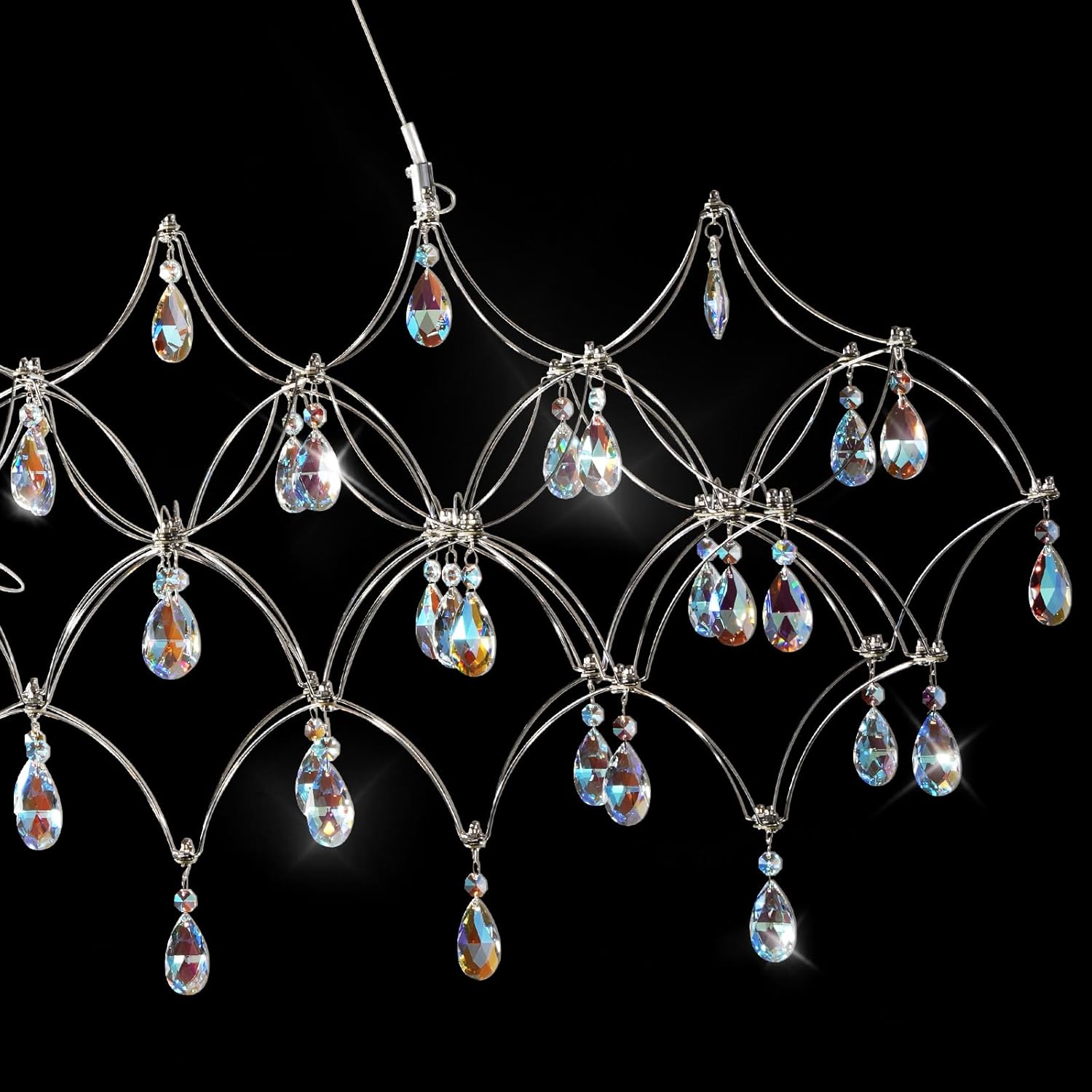 Large Silver Rectangle Crystal Chandelier 49.2" Modern Luxury Raine Light