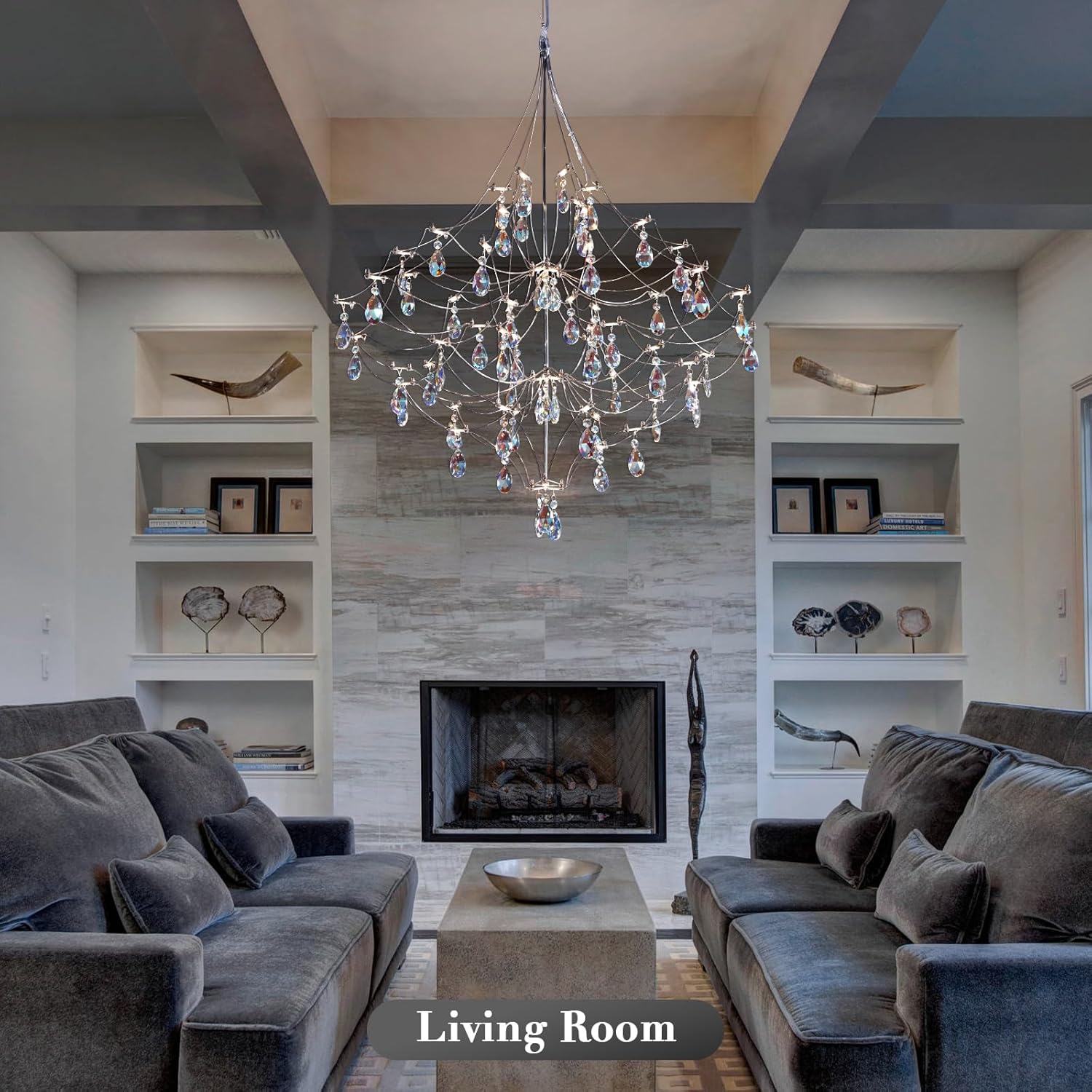 Silver 31.5" Round Crystal Raine Chandelier for Modern Homes