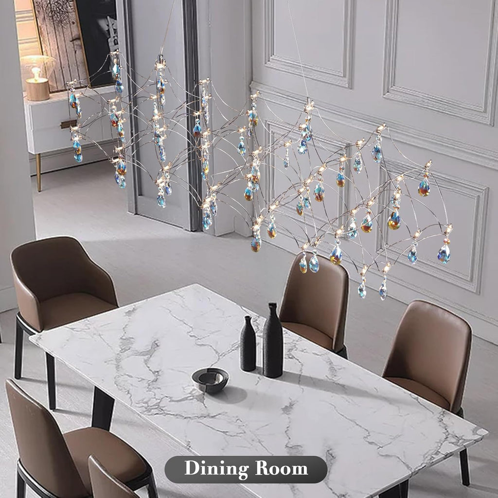 Large Silver Rectangle Crystal Chandelier 49.2" Modern Luxury Raine Light