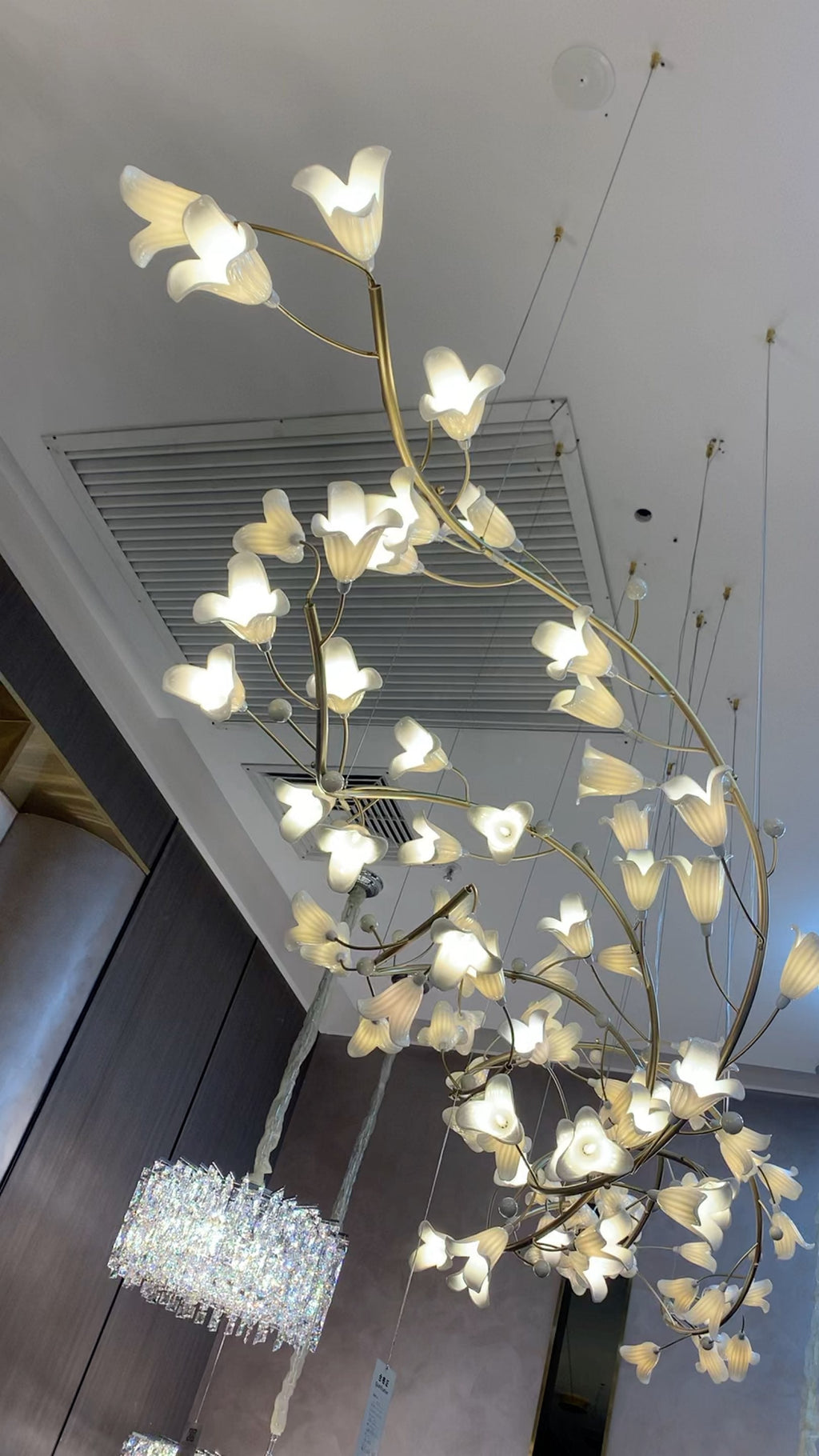 Riviko Botanical Bloom Brass Ceramic Chandelier - Background Shot