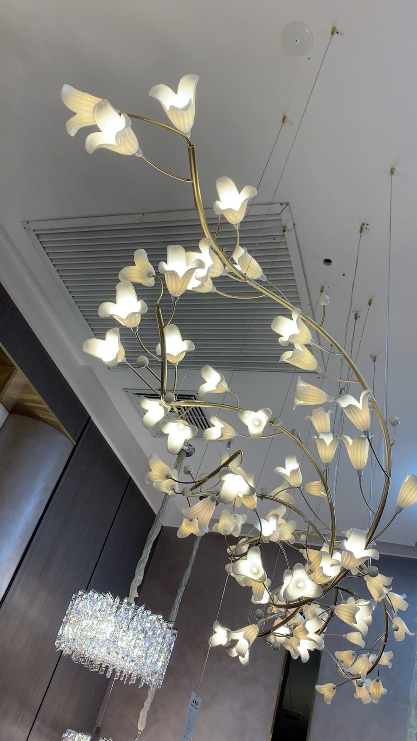 Riviko Botanical Bloom Brass Ceramic Chandelier - Background Shot