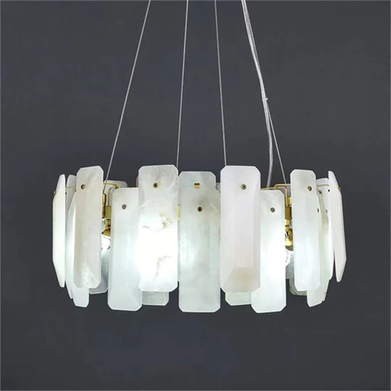 Carlos Modern Alabaster Round Chandelier, Real Alabaster Chandlier Over Dining Table chandelier Riviko 20"D